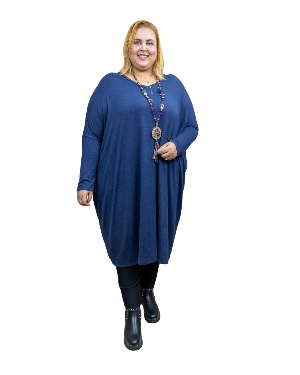 Robe Pull Oversize Col V – Maille Douce Extensible