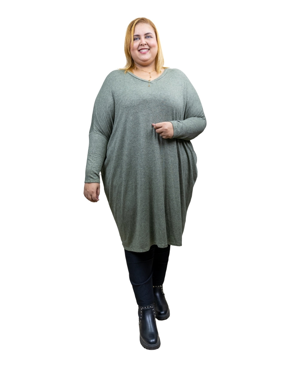 Robe Pull Oversize Col V – Maille Douce Extensible