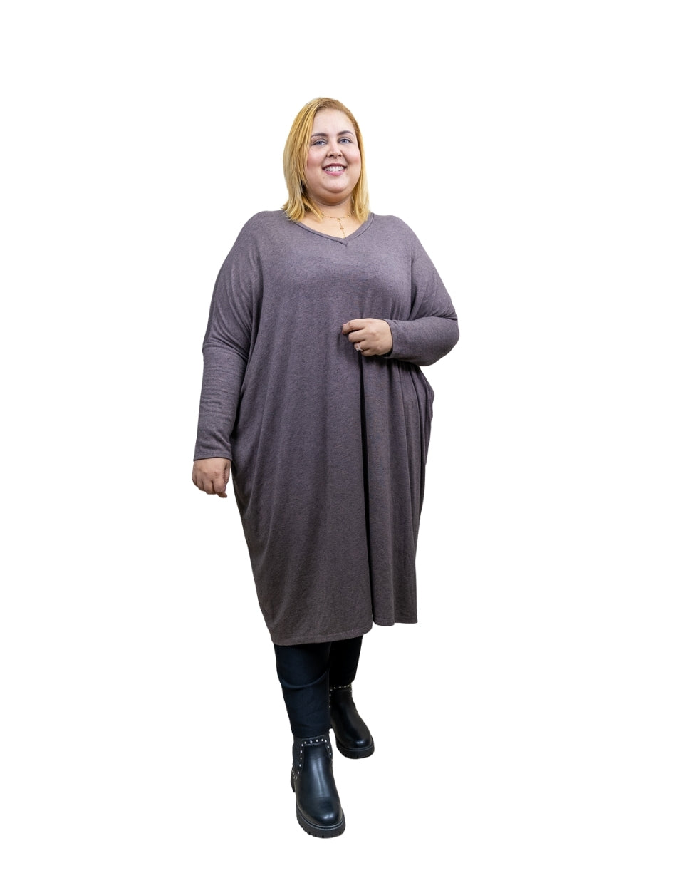 Robe Pull Oversize Col V – Maille Douce Extensible