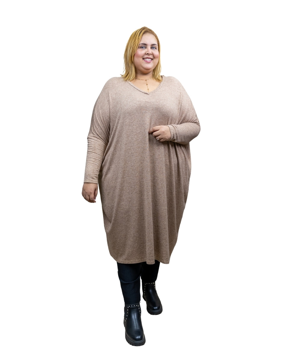 Robe Pull Oversize Col V – Maille Douce Extensible