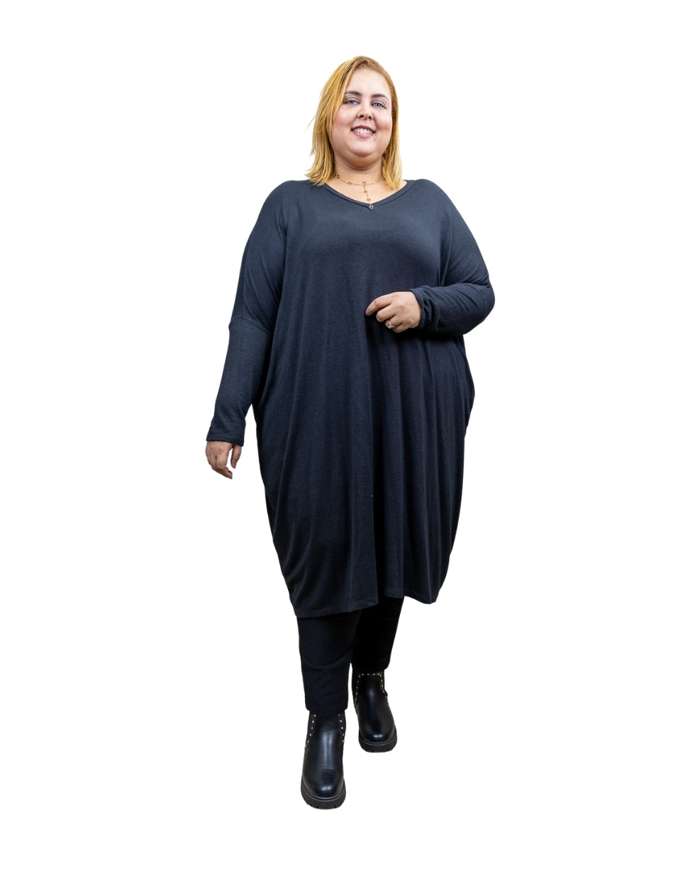 Robe Pull Oversize Col V – Maille Douce Extensible