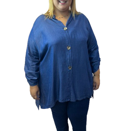 Chemise en Jean Fluide avec Boutons Argentés